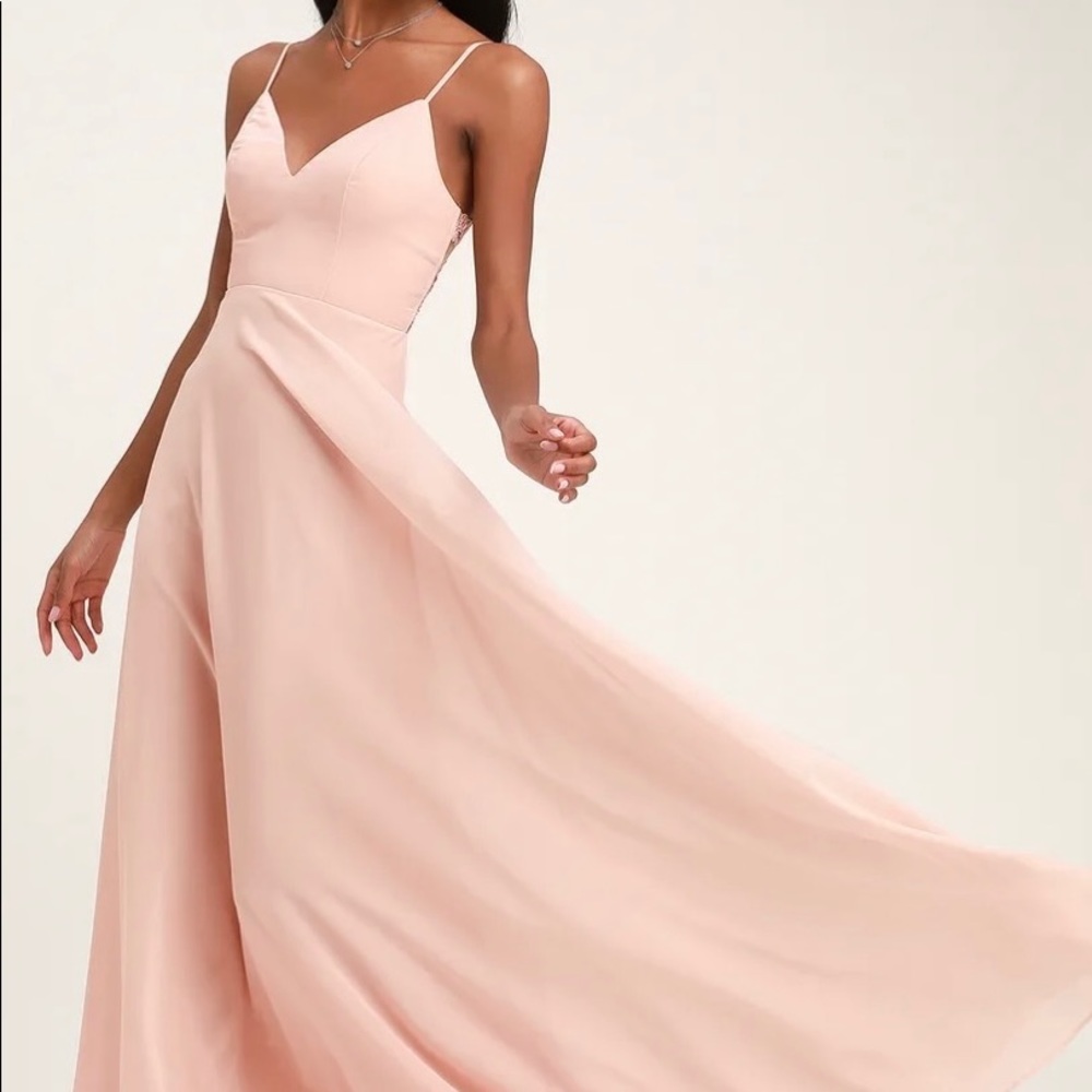 Romantic Ways Blush Pink Lace Button Back Maxi Dress from Lulus